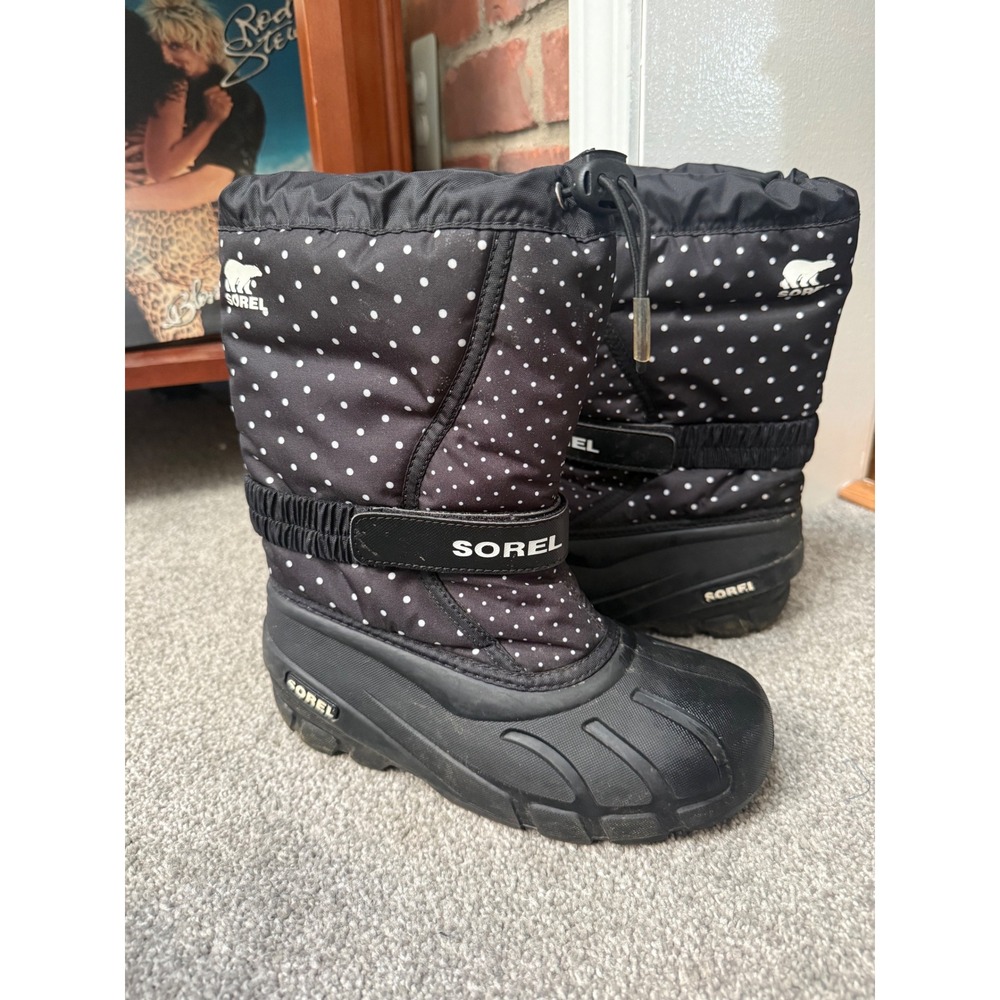 Sorel Kids Flurry Polka Dot Winter Snow Boots Black White Size 3